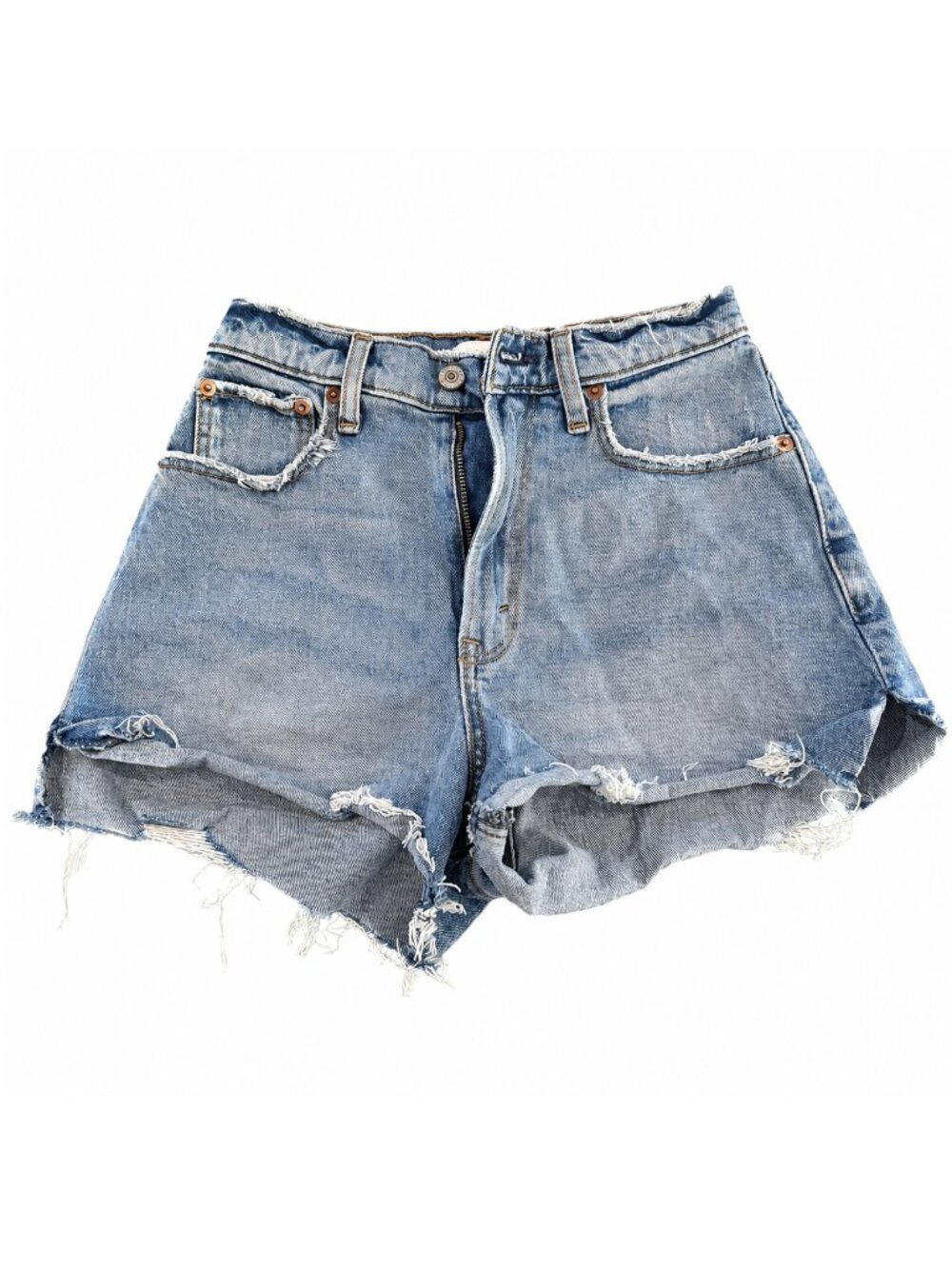 Abercrombie & Fitch Blue Jean Shorts High-Waisted Distressed Frayed Women's